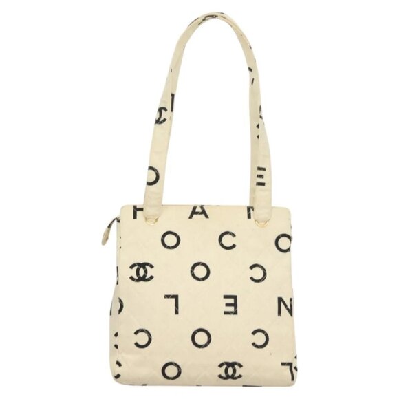 CHANEL Tote Bag Canvas White Gold CC Auth - Picture 3 of 16